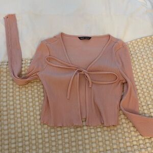 Long sleeve front tie crop top